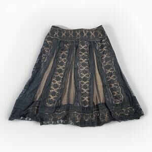 E C I NY Womens Lace Y2K Skirt 6 Black Gold Lined Vintage Nylon Spandex (A22)